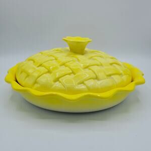 Vintage Ceramic Covered Pie Plate with Domed Basket Weave Lid Recipe